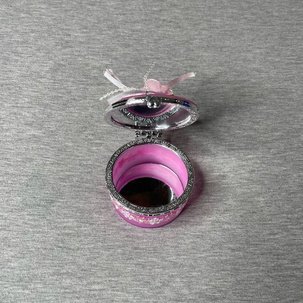 Sitco Mini Plastic Round Trinket Mirrored Jewelry Box